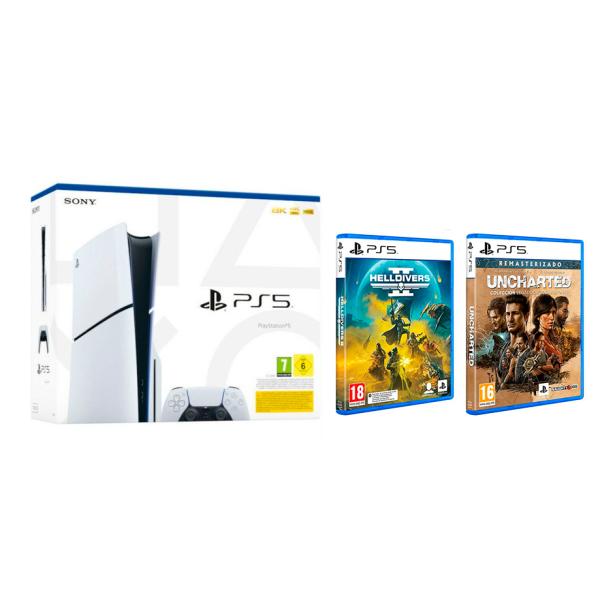 CONSOLA PS5 SLIM+HELLDIVERS II+UNCHARTED